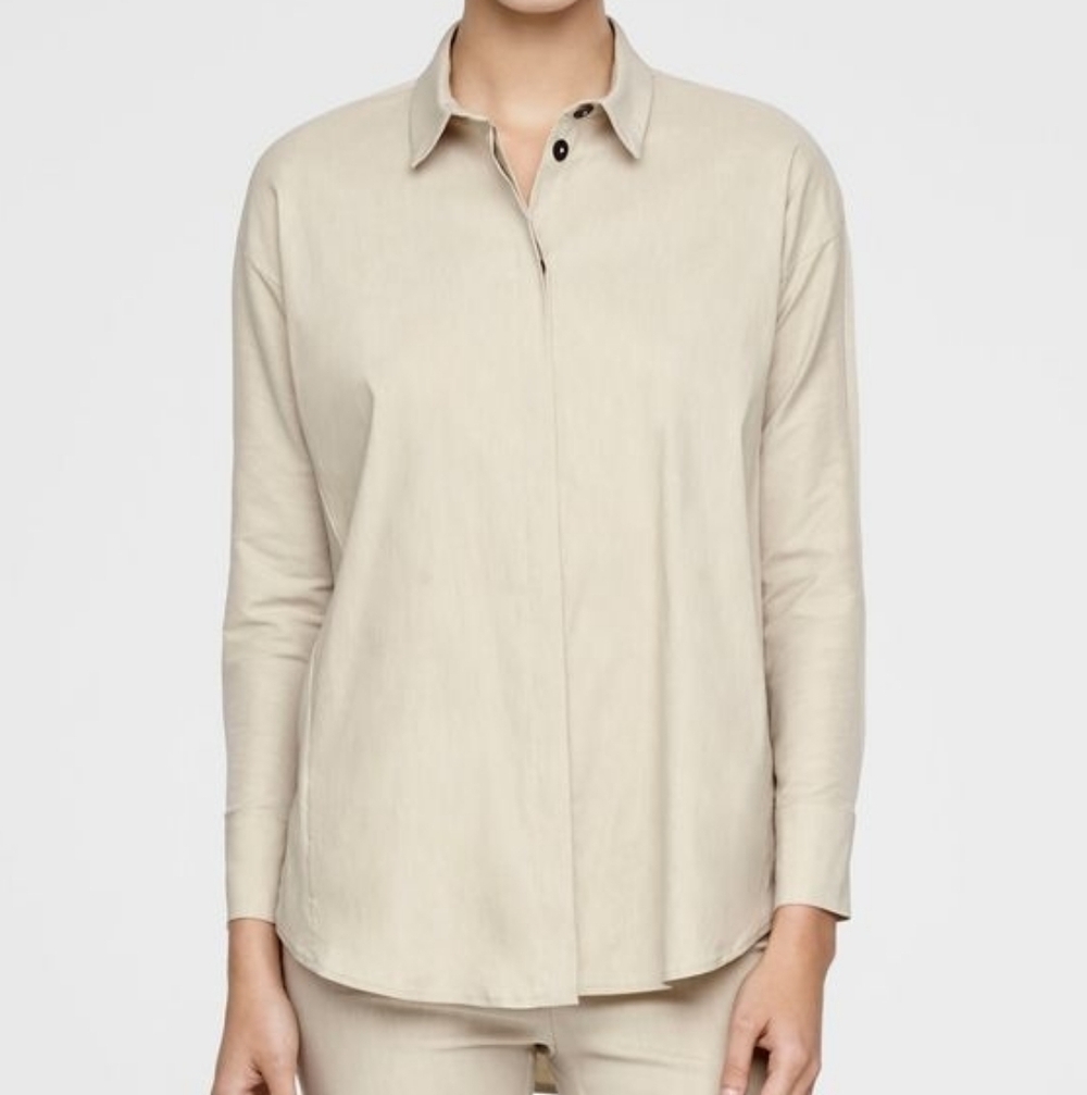 Sarah Pacini Light Beige Linen Blend Relaxed-Fit Oversized Shirt Women Size 1
